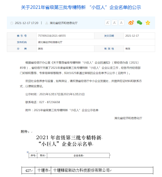 喜訊！公司獲得省級專精特新“小巨人”企業(yè)榮譽稱號